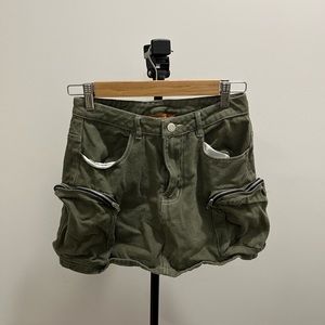 Army green cargo mini skirt
